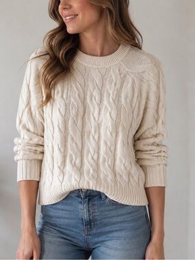 Frank And Oak Cream Cable Knit Sweater Size Medium Cozy Chunky Knit